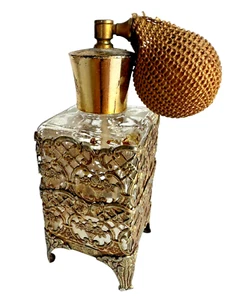 Bottiglia profumo vintage MCM Ormolu filigrana oro vetro incassato profumo vanità 5" - Foto 1 di 9