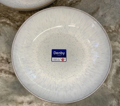 Large Pasta Bowls Denby White With Blue Speckle Set Of 2. Made In England. New. - Image 1 of 4