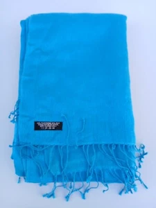 Sciarpa vintage blu cashmere scialle fatta a mano ordito puro colore naturale seta pashmina - Foto 1 di 4