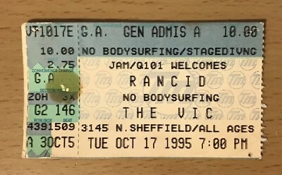 1995 RANCID AND OUT COME THE WOLVES TOUR THE VIC CHICAGO CONCERT TICKET STUB - Image 1 of 2
