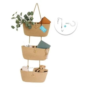 Over the Door Hanging Basket for Organizing, 3-Tier Hanging Wall Full Honey - Picture 1 of 7