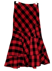LAL Live A Little Maxi Skirt Size 4 Western Plaid Red & Black Lined Fit & Flare - Picture 1 of 4