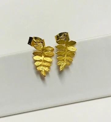 S925 纯银镀金叶耳钉秋叶耳钉耳环 — 第 1/4 张图片