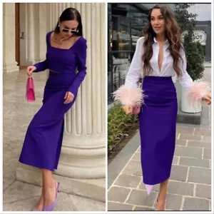 NWT ZARA PURPLE SLIT TUBE SKIRT 4043/289 - Picture 1 of 12