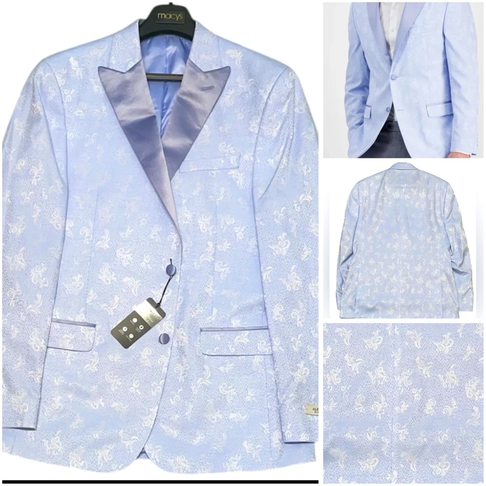 Alfani Men's Slim-Fit Stretch Sheen Floral Evening Jacket Blazer Blue 40R