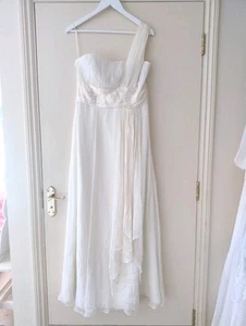 Ivory Silk Chiffon Grecian Style Wedding Dress With One Strap, Size 12 - Picture 1 of 3