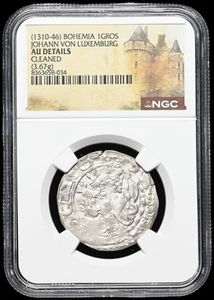 BOHEMIA. Johann von Luxemburg, 1310-1346. Silver Gros, NGC AU Details - Picture 1 of 2