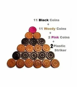 24 Wooden Rosewood Carrom Carom Board Coins Men Piece & Free 2 Plastic Striker - Picture 1 of 7
