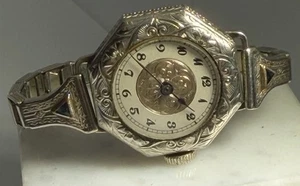 Antique 18k Gold Ornate Art Nouveau Ladies Watch Elgin Giant Exello Swiss - Picture 1 of 4