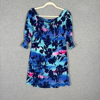 Tori Richard Honolulu Dress Small Ruffle Leonora Blue Haze Sunset Resort Cruise - Image 1 of 4