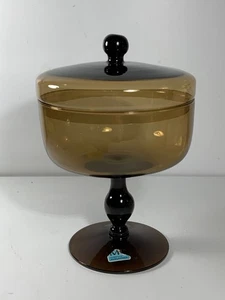 SELTENE Vintage Morgantown Rauch Braun Glas Deckel Bonboniere 8 Zoll - Bild 1 von 13