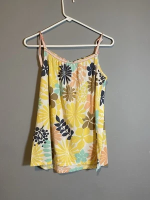 Roxy  Floral Baby Doll Tank Top Size Large Cotton Blend Spaghetti Strap Beach - Image 1 of 4
