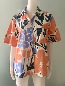 Camisa Blusa Manga Corta XL Marimekko X Uniqlo Mujer Algodón Floral - Imagen 1 de 6