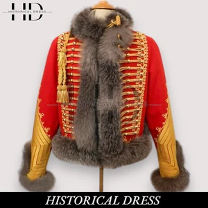 Napoleonic Red Wool Hussar Pelisse Jacket, Colonel Major Horse Guard Coat - Picture 1 of 7