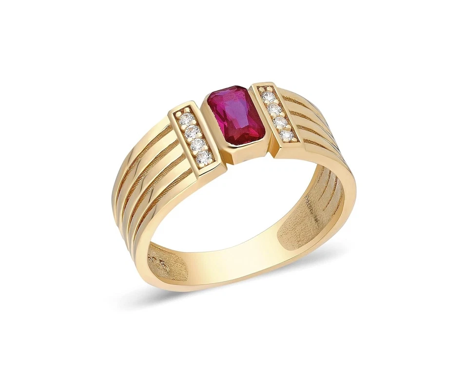 14k Solid Gold Lab-Created Ruby Ring, Stackable Rings, Wedding Jewelry for Women - Image 1 of 4