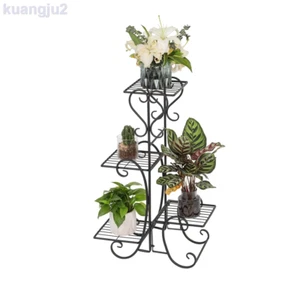 Artisasset 4-Layer Square Stripe Panel Metal Plant Stand Flower Pot Rack Holder - Picture 1 of 6