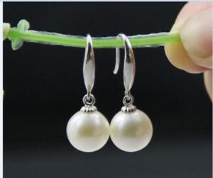 PAIR OF 11MM NATURAL SOUTH SEA GENUINE PERFECT ROUND WHITE PEARL dangle EARRING 