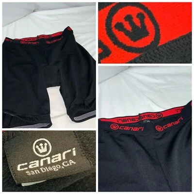 Canari Cycling Shorts XL Men Black Poly Stretch Padded 7” Worn Once YGI H1-360 - Image 1 of 4