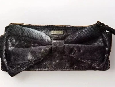 Kate Spade Wristlet Purse Black Bow Metallic Clutch Bag Vintage Small Becca - Image 1 of 4