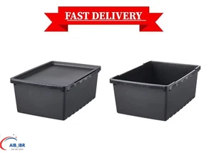 2x Ikea Plastic Storage Boxes Black with or nolids Home Office Stackable Box Bin - Picture 1 of 10
