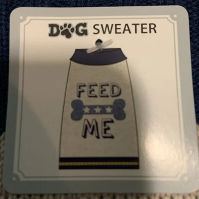 Tan Navy Blue Dog Sweater Feed Me Dog Bone Warm Winter Wear MEDIUM Hungry Puppy - Image 1 of 3
