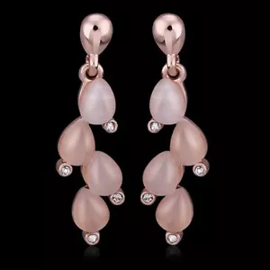 Womens Rose Gold Filled Opal CZ Drop Dangle Pierced Stud Earrings #DE35 - Picture 1 of 7