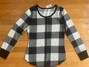 NWT Old Navy Buffalo Plaid Thermal Boyfriend Check t SHIRT black white sleep M - Picture 1 of 4