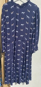 Oasis Womens Blue Cross Navy Blue Dress with Dalmatian Dogs & Cats - Size 14 - Picture 1 of 4