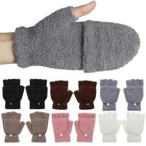 Convertible Flip Top Knitting Mittens Half Finger Gloves Coral Velvet  Gloves