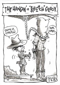 Original Cartoon Art "The Hangin' of Stretch Gilroy" by rek - 5x7 in XL-ACEO - Picture 1 of 2