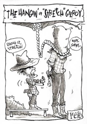 Original Cartoon Art "The Hangin' of Stretch Gilroy" by rek - 5x7 in  XL-ACEO - Image 1 of 2