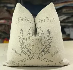 ONE KRAVET COUTURE GRIS "DU PUY" FRENCH FARMHOUSE GRAIN SACK CUSTOM PILLOW - 19" - Picture 1 of 2