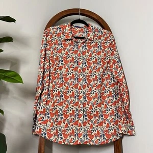 Camicia J.McLaughlin XL arancione blu 100% cotone stampa uccellino manica lunga con bottoni - Foto 1 di 8