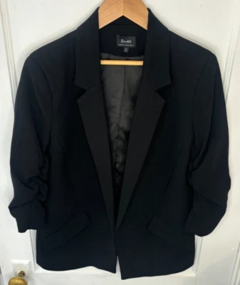 Bardot Women's 3/4 Ruched-Sleeve Black Blazer, Size 4, Excellent Condition Foto 1 de 4
