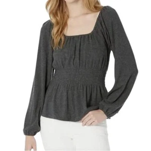 Neu mit Etikett Madewell gerippter grauer Plüschpullover mit eckigem Ausschnitt Oberteil kuschelig schick Größe L - Bild 1 von 7