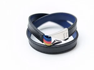 Paul Smith Bracelet -BNWT Men's Black Blue Hook Leather Wrap Wristband RRP:£99 - Picture 1 of 10