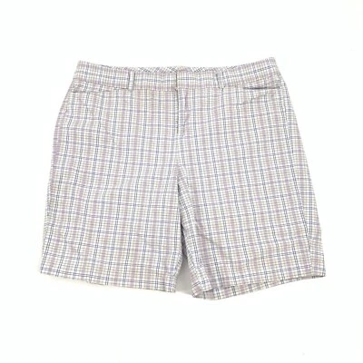 Dockers Ideal Fit Plaid Print Bermuda Shorts 16P Womens Petite White Blue Pink - Image 1 of 4