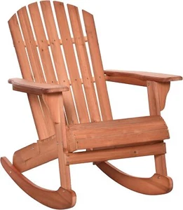 Wooden Adirondack Rocking Chair, Slatted Design, Fanned Back, Rustic Style, Teak - Picture 1 of 9