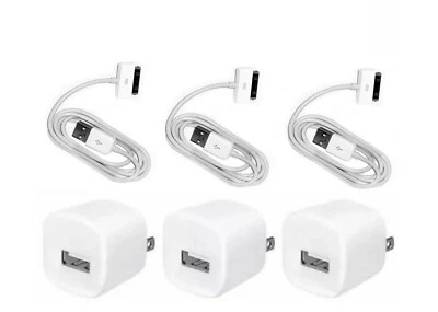 3Set Wall Charger +30 pin USB Charging Cable for iPad 1/2/3 iPod Nano 1-6 iPhone - Image 1 of 3