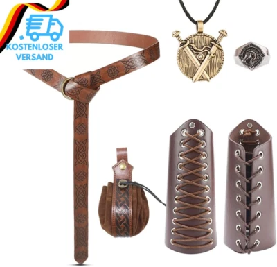 Vercico 6PCS Mittelalter Kleidung Für Damen Herren Accessoires Set, Wikinger Gür