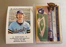 1982 Milwaukee Brewers AL CHAMPIONS PIN & CARD + 1983 ROBIN YOUNT POLICE CARD !