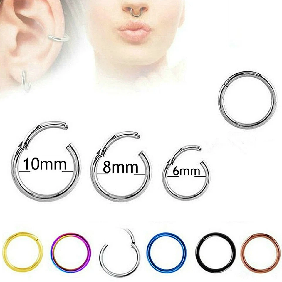 KLICKER SEPTUM PIERCING HELIX RING CLICKER SCHARNIER OHR TRAGUS LIPPE HOOP EAR - Bild 1 von 1