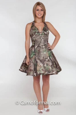 Short Halter Flair Camo Dress. Available in APG Realtree   - Image 1 of 3