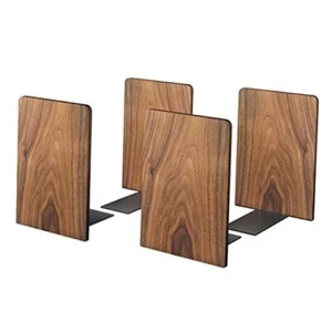 Walnut Wood Book Ends for Shelves, Heavy Duty Bookends, Non-Skid 2 Pairs-square - Picture 1 of 7