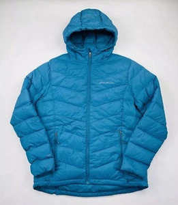Parka donna Eddie Bauer EB650 taglia L media lunghezza con cappuccio chevron piumino d'oca verde acqua - Foto 1 di 5
