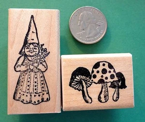 Parche de Mama Gnome and a Champhroom, dos estampillas de goma, montado en madera - Imagen 1 de 2