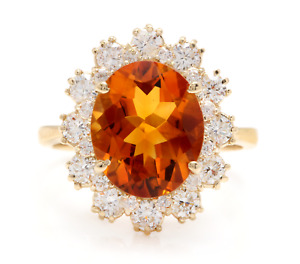 7.15Ct Natural Madeira Citrine and Diamond 14K Solid Yellow Gold Ring