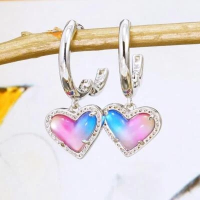 NWOT Kendra Scott Ari Heart Huggie Earrings Watercolor Illusion Silver - Image 1 of 4