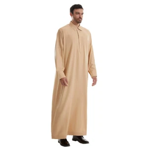 Hombre Medio Oriente Ropa Manga Larga Musulmán Islámico Cuello Redondo Caftán - Imagen 1 de 11