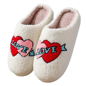 Cute Valentine'S Day Slippers for Women Soft Plush Comfy Warm Slip-On Rose Heart - Picture 1 of 12